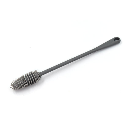Versatile bottle cleaning brush shown with various bottle types.