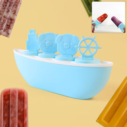 Boat shaped ice cream mould tray with piggy and ship wheel design for kids popsicles
