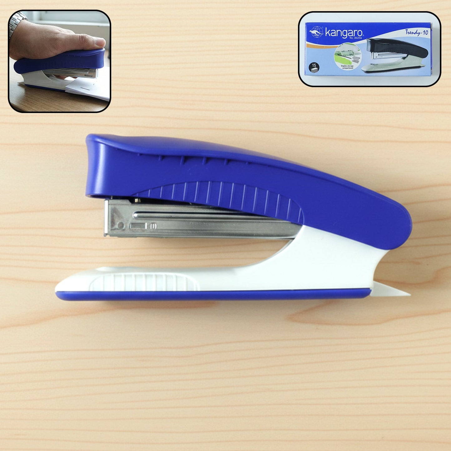 Kangaro Trendy 10 manual stapler with smooth stapling mechanism on desk
