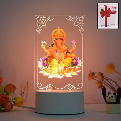 3D Lord Ganesh Frame emitting soft white LED light for spiritual home decor