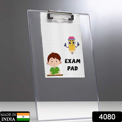 Flexible transparent exam board showcasing its smooth writing surface.