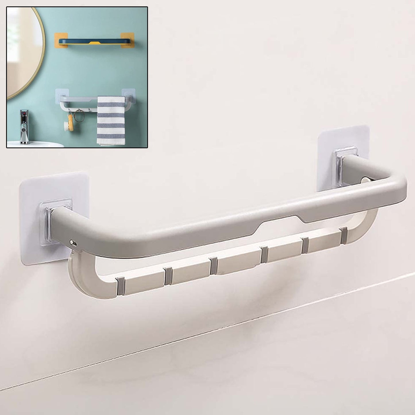 Siplix Wall Mounted Towel Holder with double bars and folding shelf in a modern bathroom.