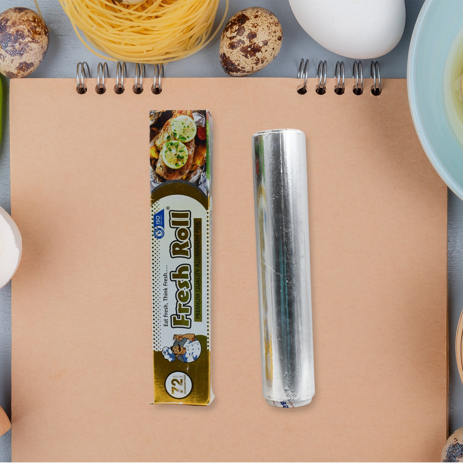 Premium 72-meter aluminum foil roll, ideal for wrapping and preserving food freshness.