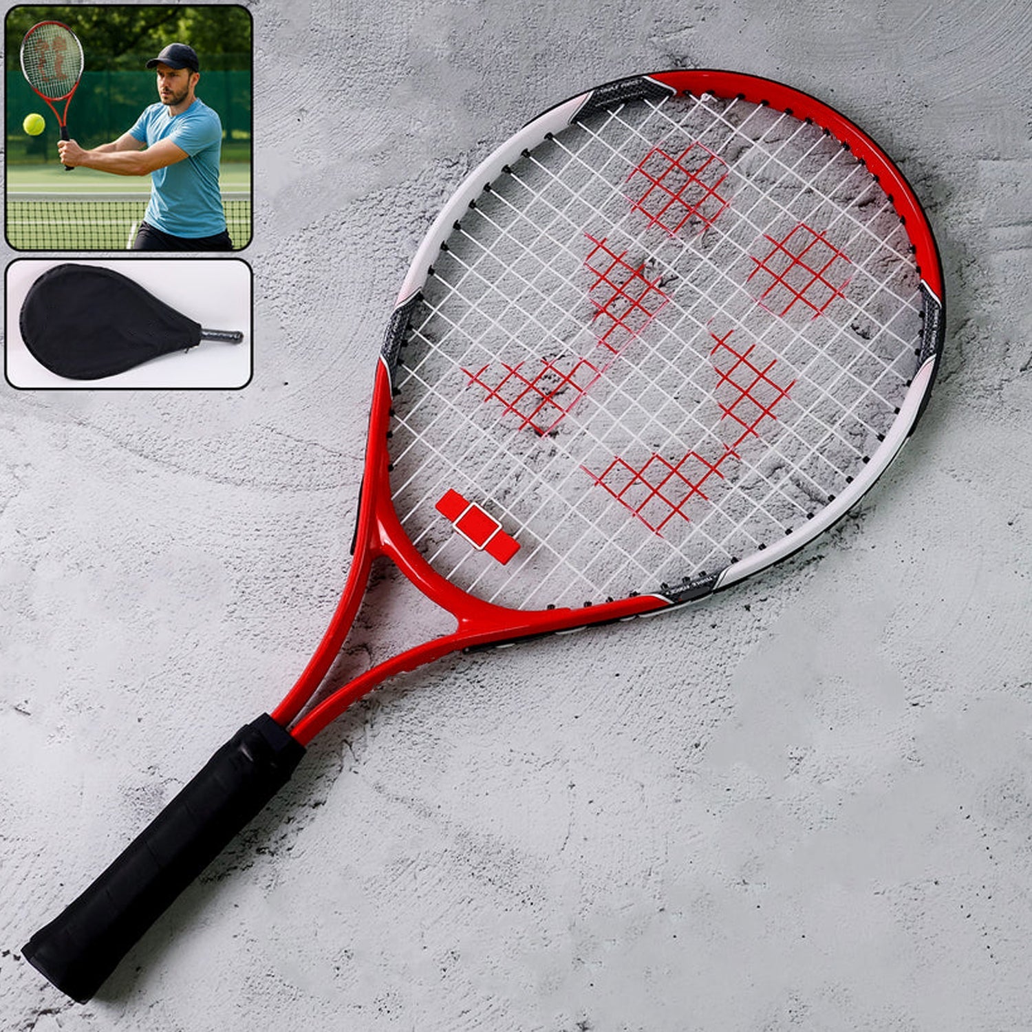 Ready-to-play professional tennis racket with pre-strung balanced tension strings
