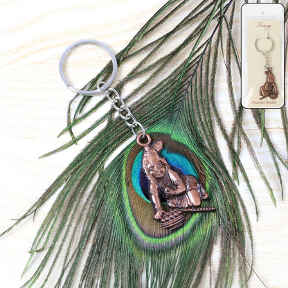 Bal Krishna keychain in crawling pose made from durable metal