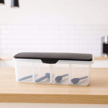 Close-up image of airtight lids on multipurpose ingredient storage container