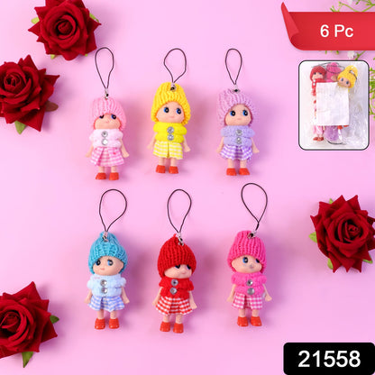 Adorable cartoon mini doll key ring charms in a pack