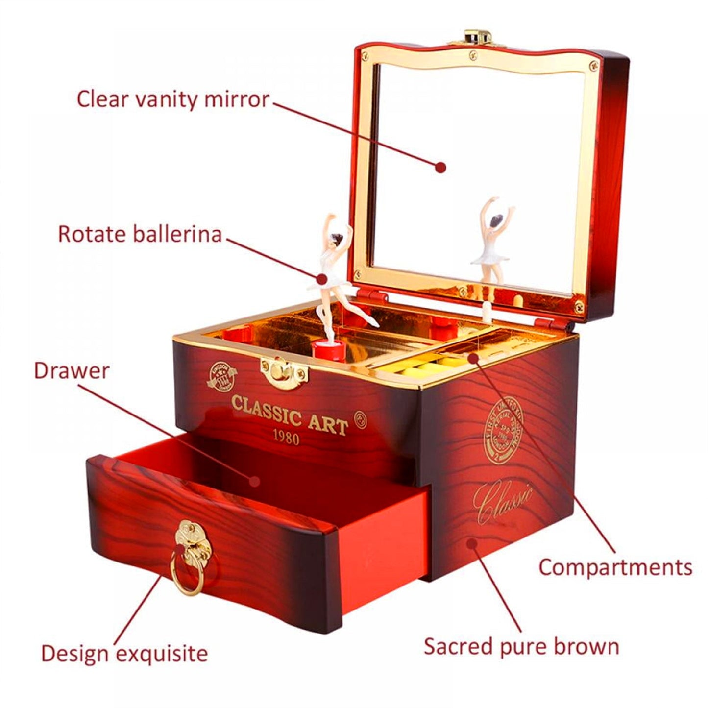 A hand turning the crank of the Ballerina Music Box, highlighting its mechanical operation.