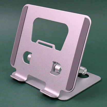 Close-up of the foldable tablet stand's sturdy base and anti-slip pads.