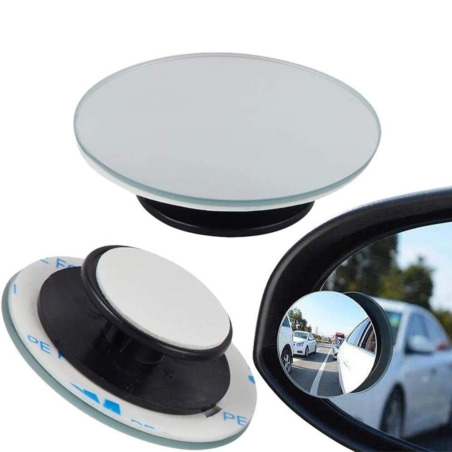 Detailed view of the high-quality spectralite glass on a round blind spot mirror.