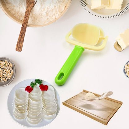 Quickslice dough cutter roller for efficiently shaping dough for puris and rotis.