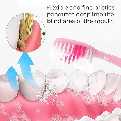 Ergonomic long handle design of the 2-in-1 Toothbrush Tongue Scraper for easy reach.