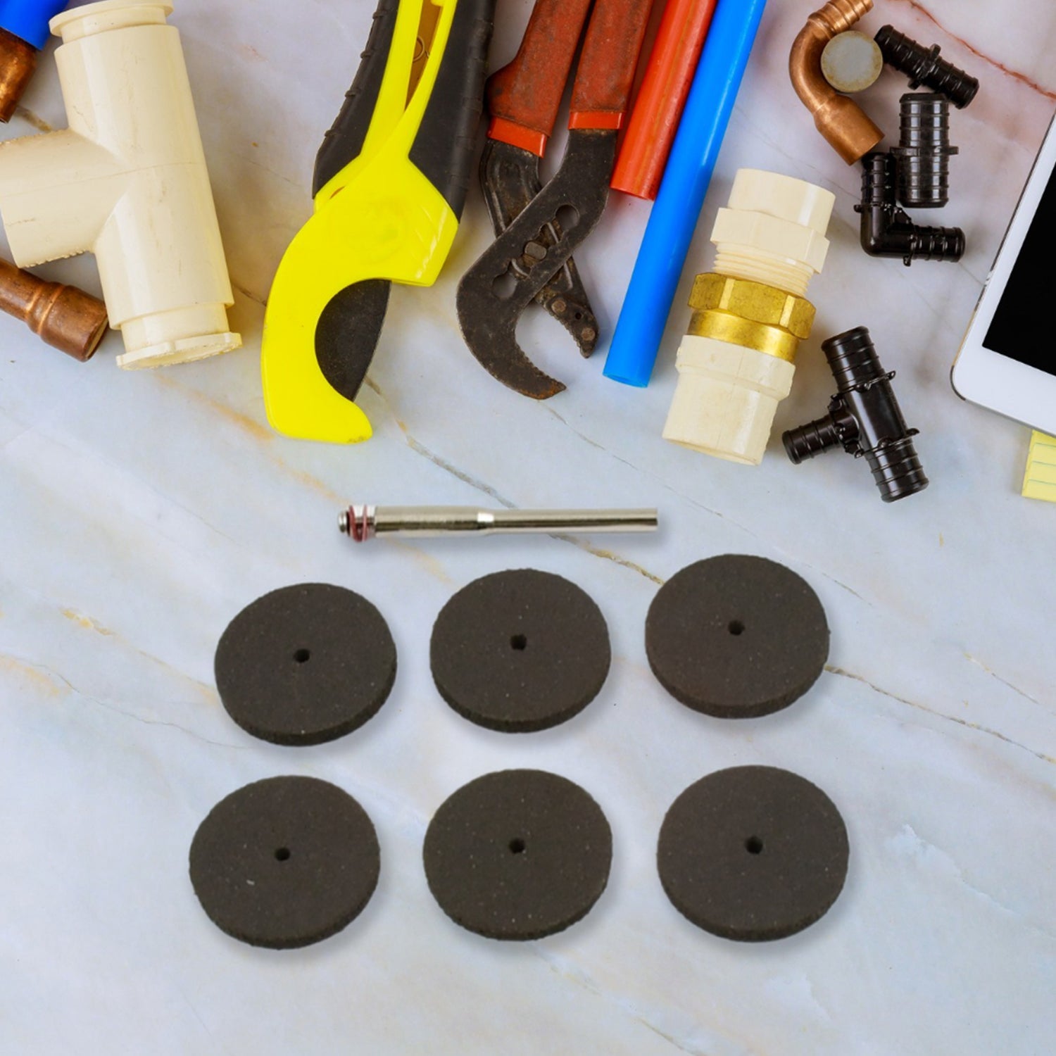 Close-up of mini resin cut-off wheels designed for precision cutting tasks.