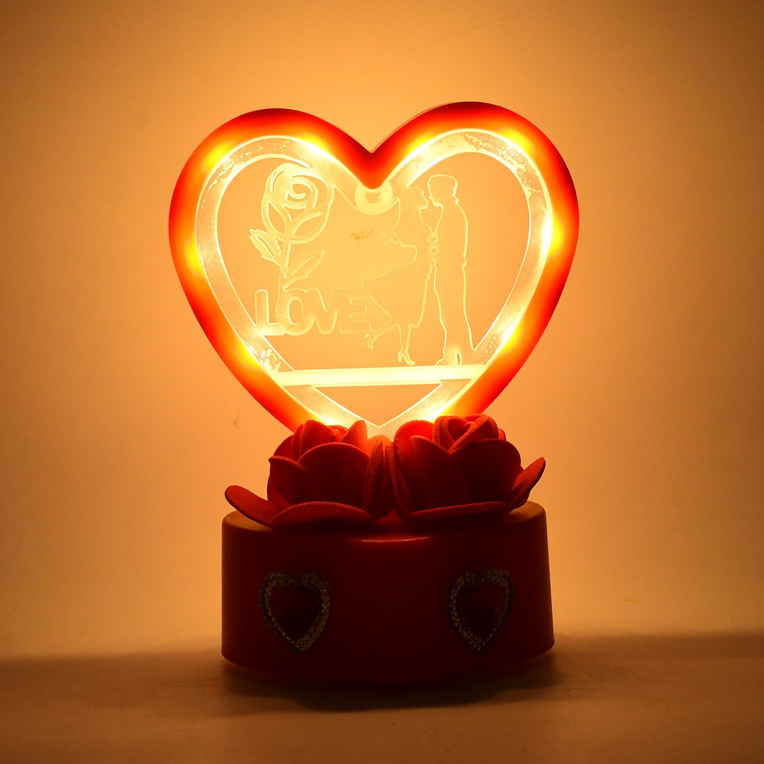 Close-up of heart-shaped couple showpiece with sparkling crystal hearts
