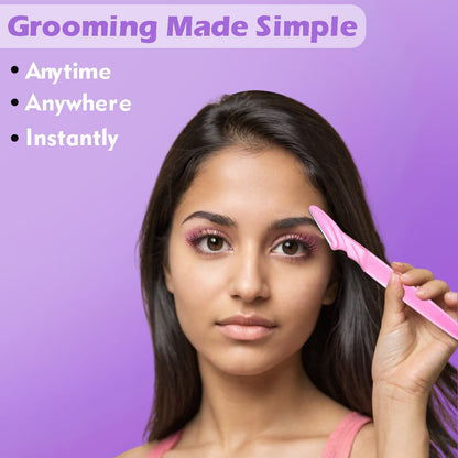 Ergonomic design of the eyebrow shaper razor, highlighting its comfortable non-slip handle.