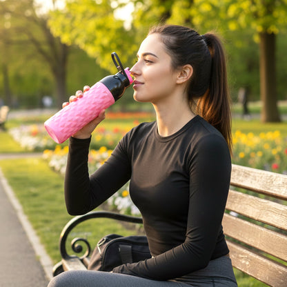 Close-up of gym water bottle grip showing diamond pattern texture