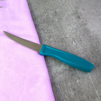 Close-up of sharp stainless steel blade on Supermom vegetable knife