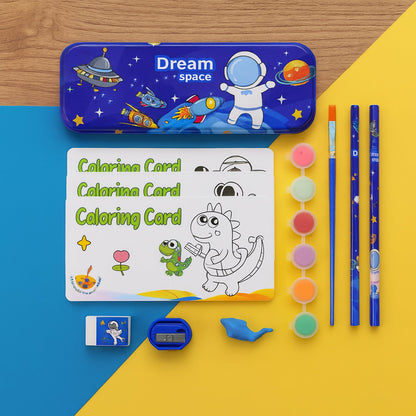 Colorful art supplies included in children's stationery kit