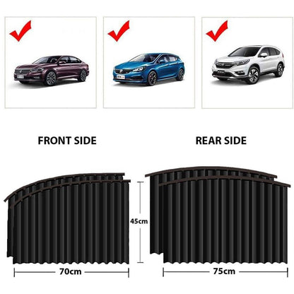 Diagram illustrating the simple magnetic installation process of the car window sunshade.
