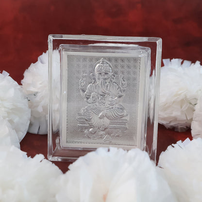Side view of silver-plated Lord Ganesha photo frame for home altar
