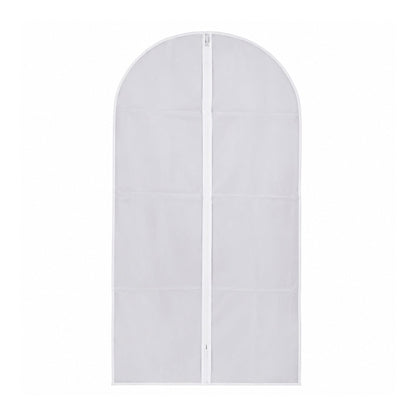 Front view of the space-saving foldable suit cover on a clean white background.