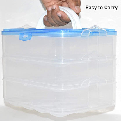 Side view of the multi-layer plastic egg storage box.