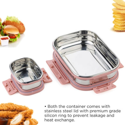 Top view of the two-piece stainless steel lunch box set, showing both compartments.