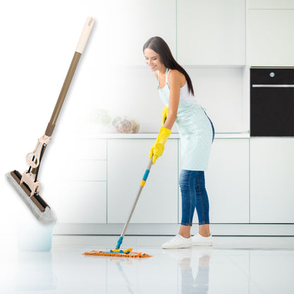 Components of the self-cleaning sponge mop, including the handle, sponge head, and bucket.