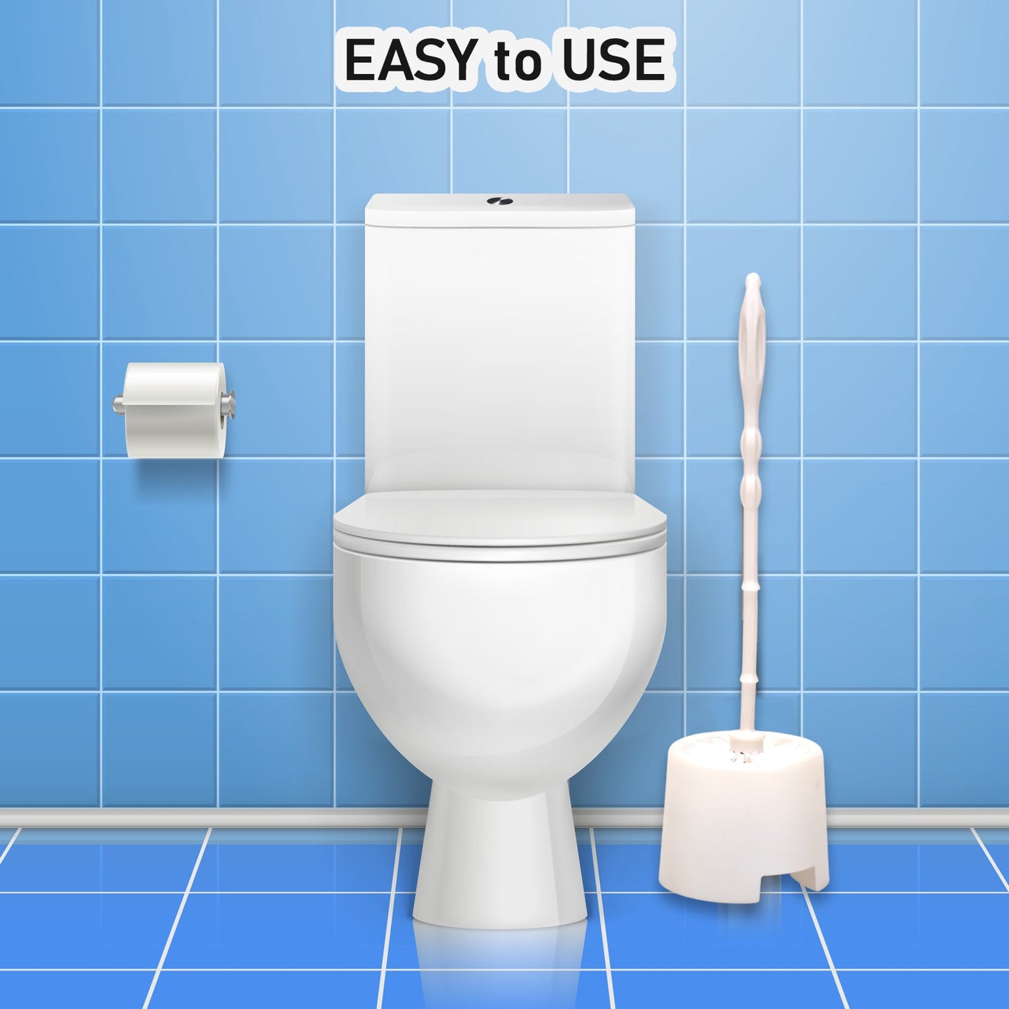 Minimalist design of the Pro Clean toilet cleaning brush with its potted base.
