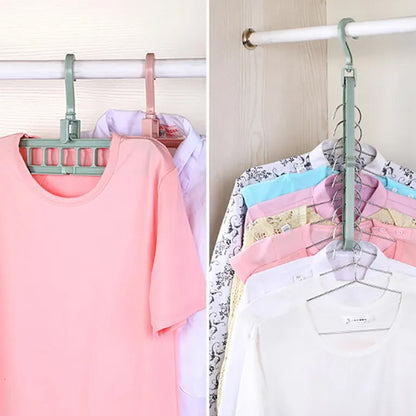 Wardrobe Organizer Hanger holding multiple garments, demonstrating vertical and horizontal use.