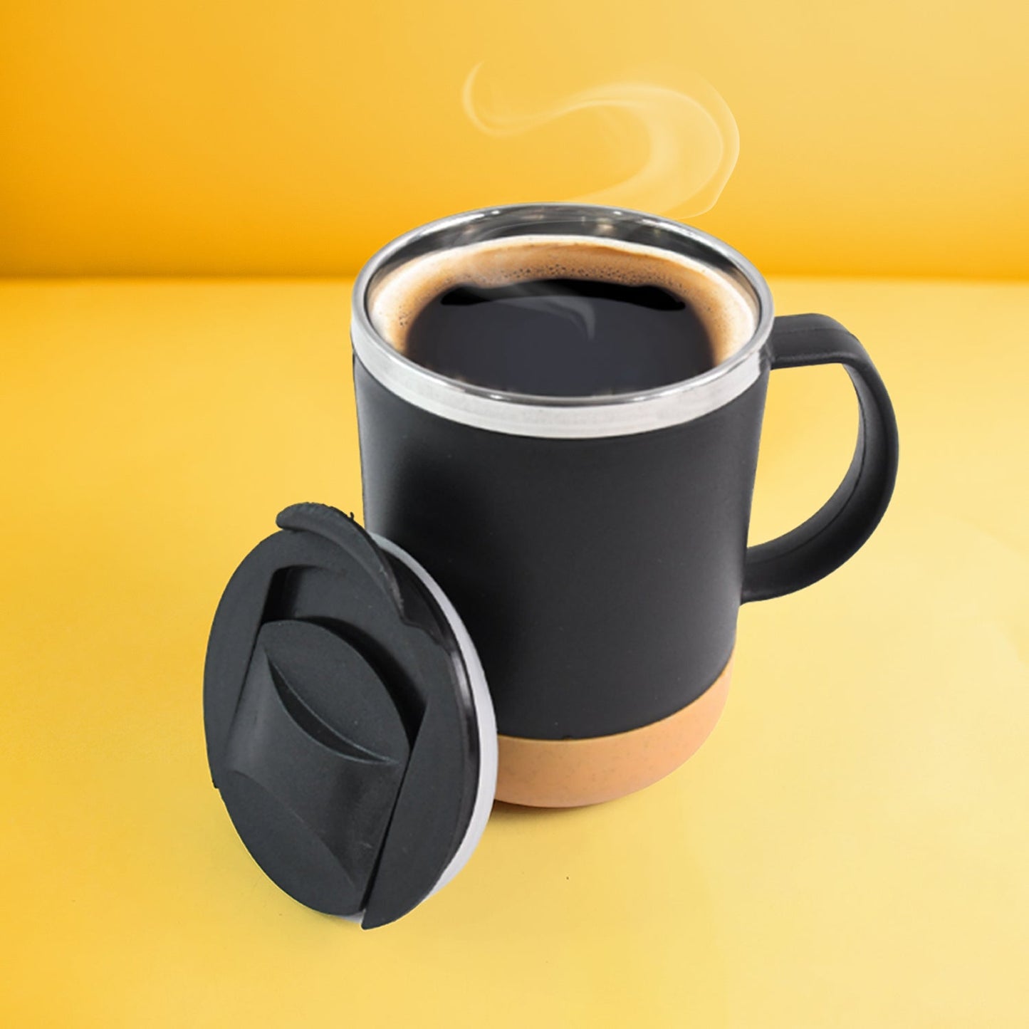 Side view of Konvex insulated coffee mug with spill-proof lid