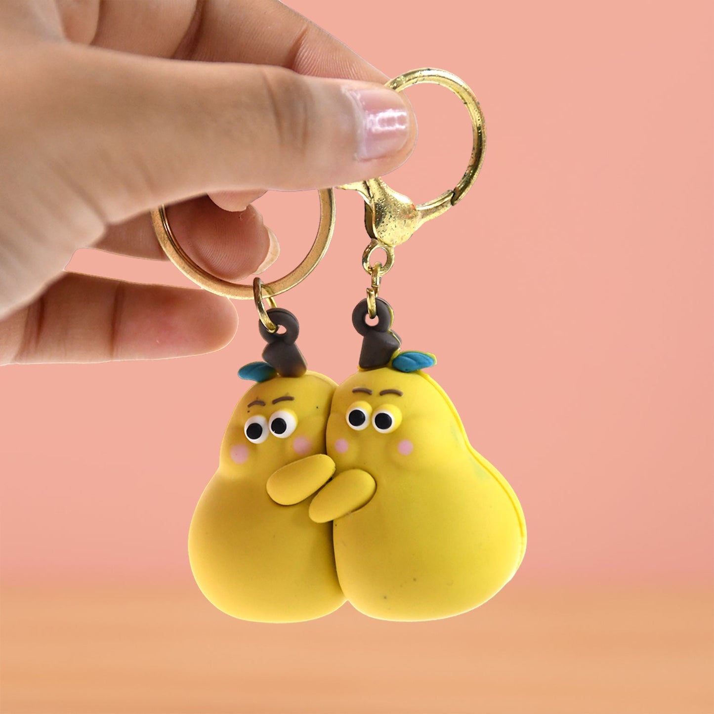 Colorful Cute Cartoon Couple keychain set hugging each other