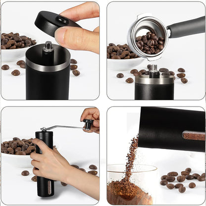 Detailed view of the Siplix manual coffee grinder's components, including its handle.