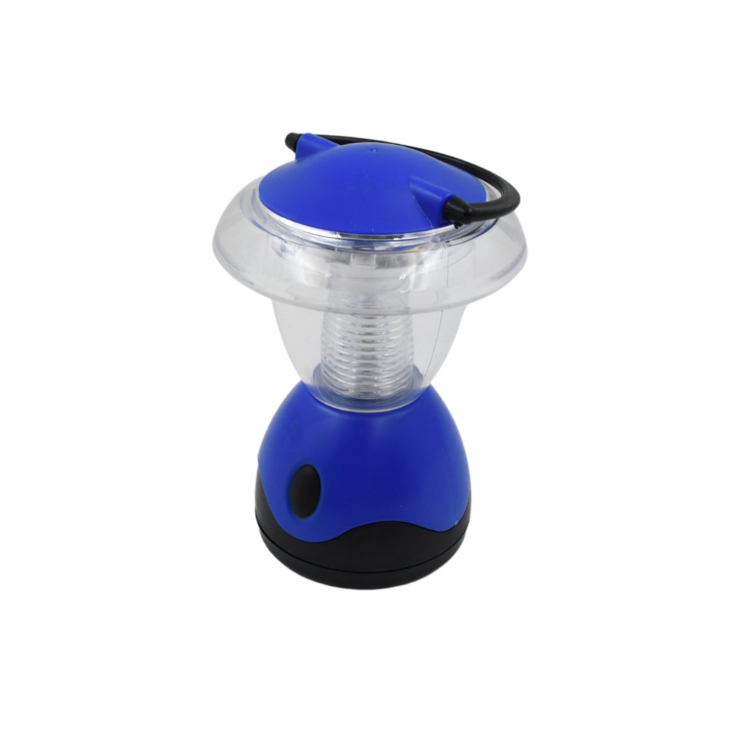 A blue and clear plastic mini lantern with a black handle is centered on a plain white background.
