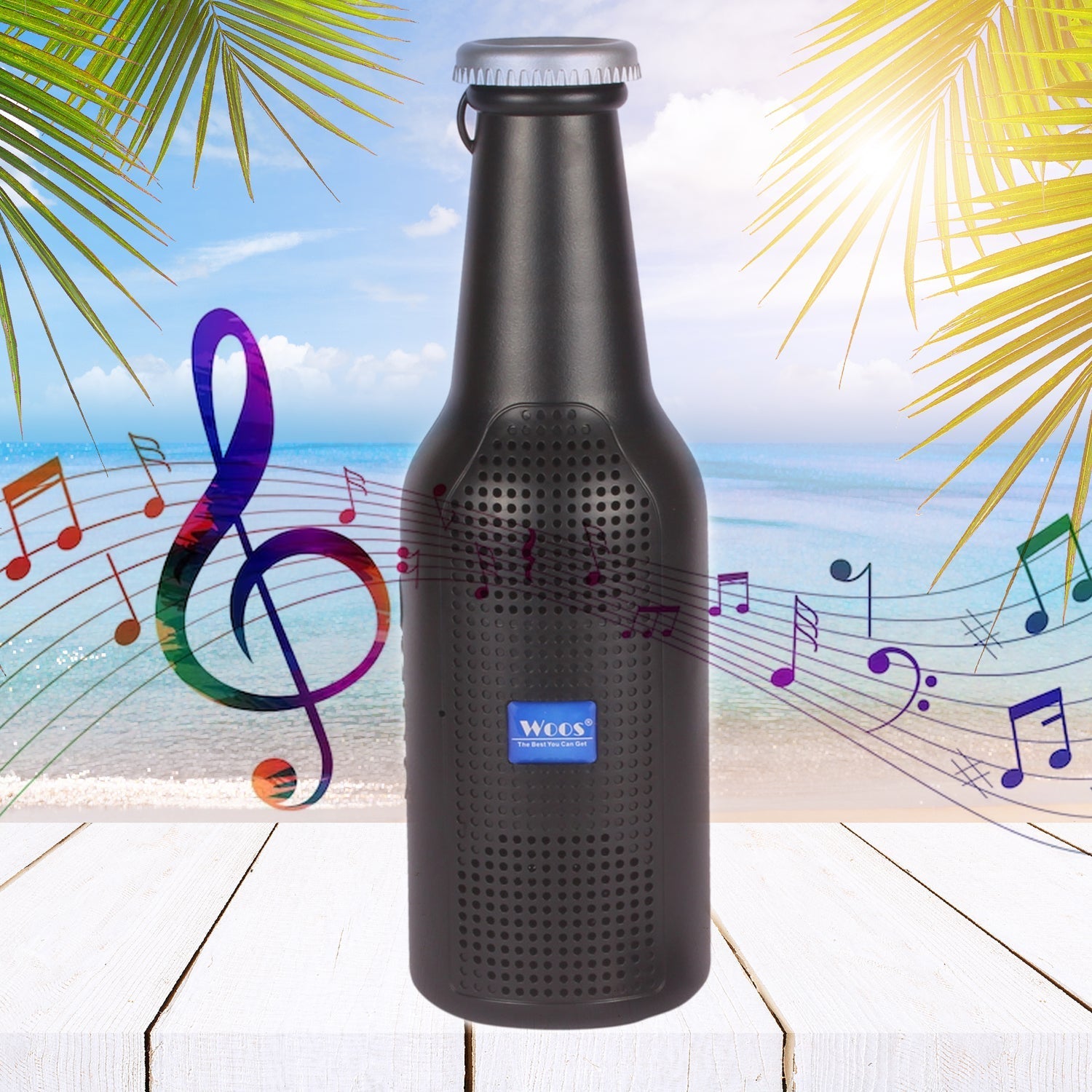Audila Bottle Bluetooth Speaker in black, showcasing its unique design.