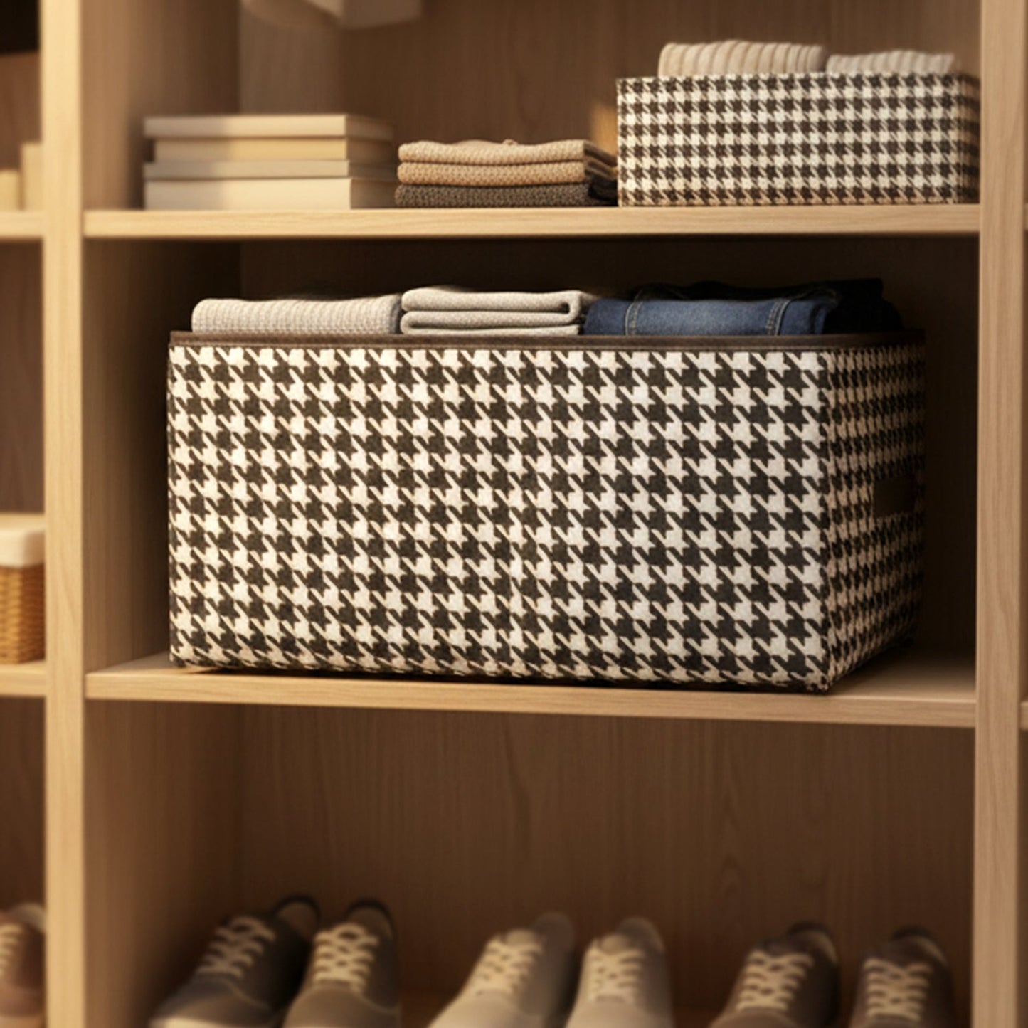 Fabric organizer box with side handle for home use