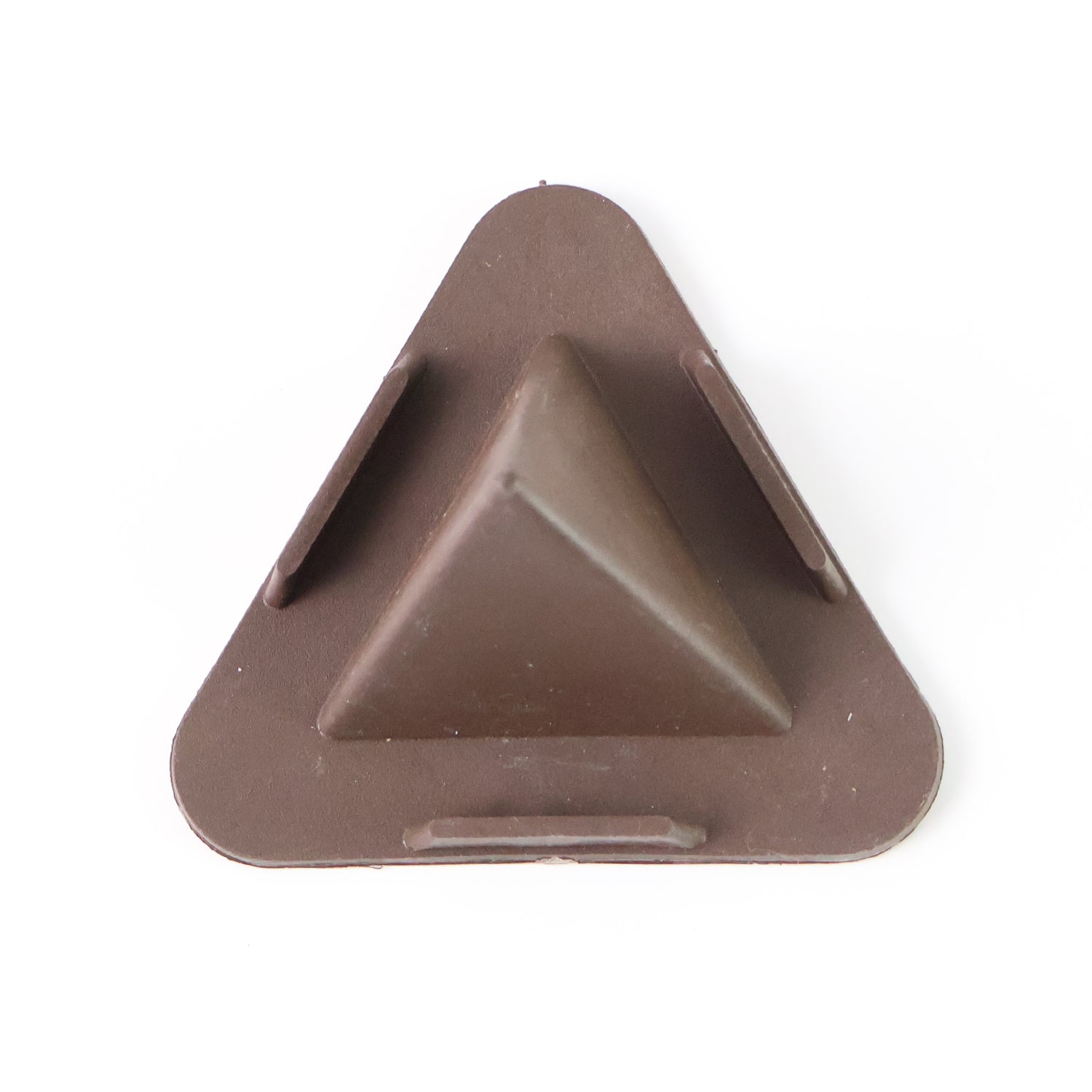 Side angle of Brown Tri-Angle Pyramid stand holding phone