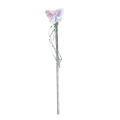 Child modeling the playful multi-color butterfly wings and a star wand.