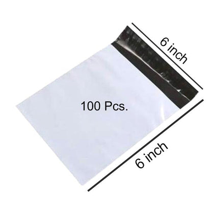 Stack of 06x06 inch tamper-evident shipping bags, highlighting the pack of 100 quantity.