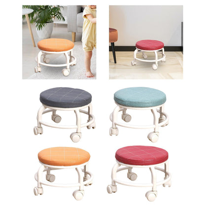 Angled view of the versatile rolling stool, showcasing its simple design.