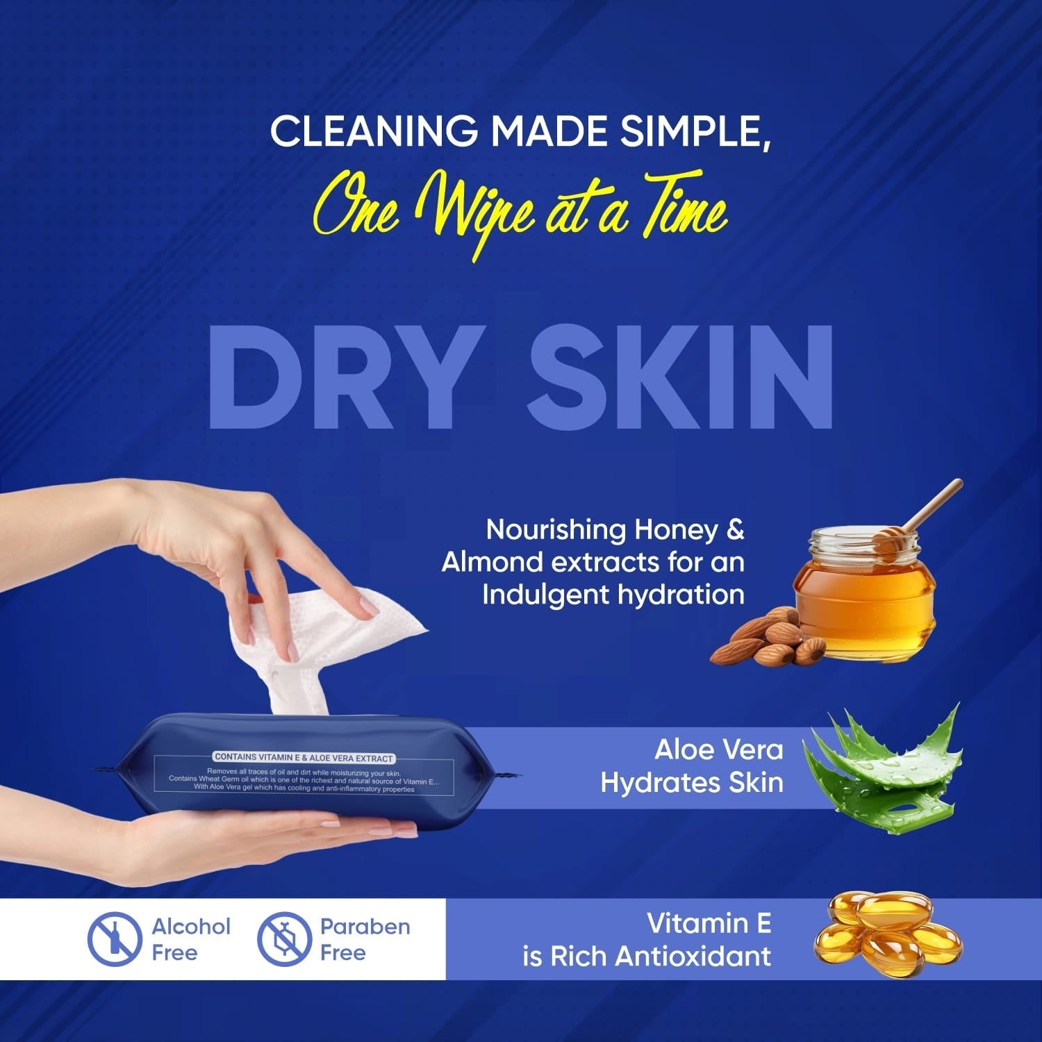 Close-up of a refreshing facial cleansing wipe with water droplets, emphasizing hydration.