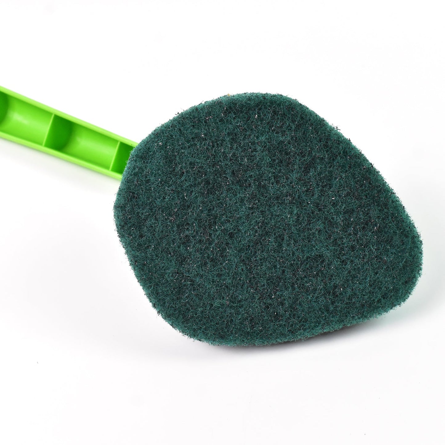 Angled view of the long handle scrubber, showcasing its reach and sturdy build.