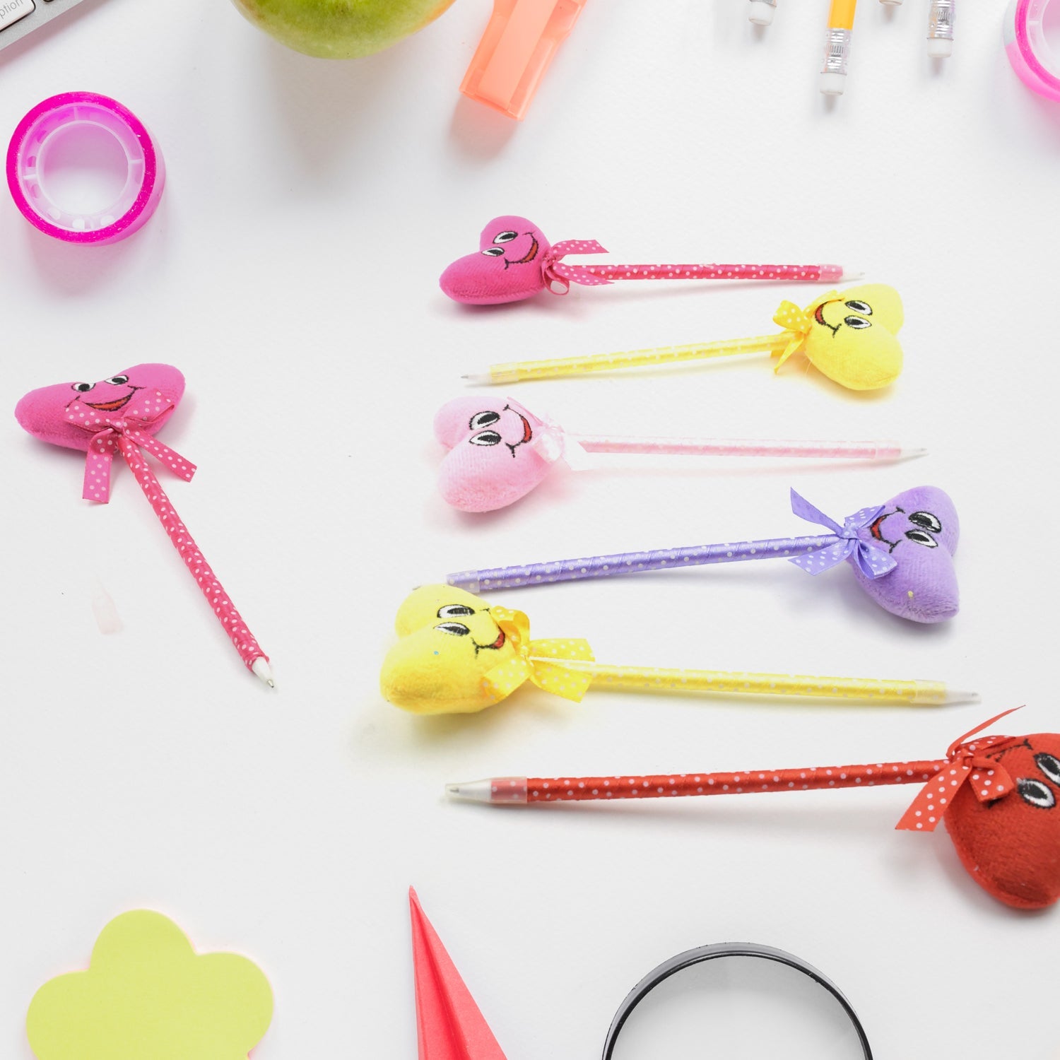 A colourful mix of cartoon and heart design ballpoint pens from InkGlow.
