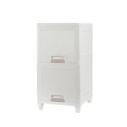 Versatile storage solution with two transparent drawers for easy item identification.