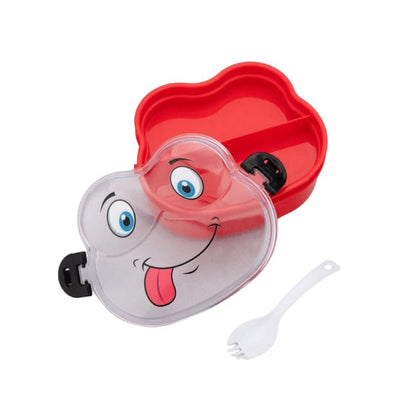 A child's hand holding the portable froggy lunch box, ready for school.