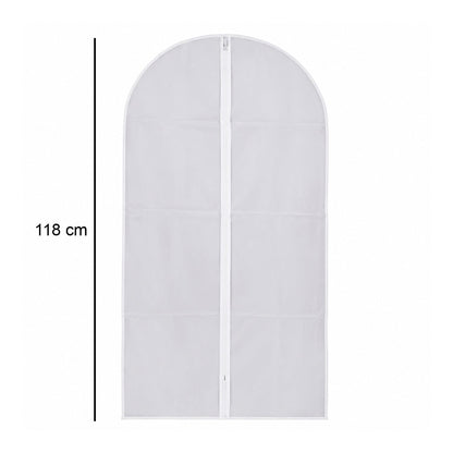 Visual illustrating the 118 cm length of the suit cover for long garments.