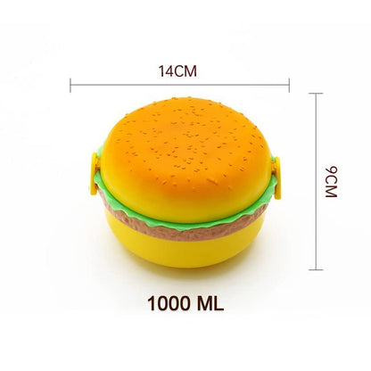 Side view of the double-layer burger lunch box, showcasing its compact design.