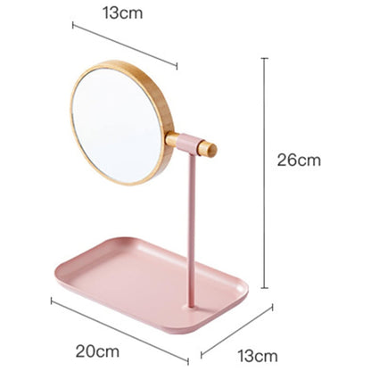 Clear glass makeup mirror with modern wooden frame for vanity use