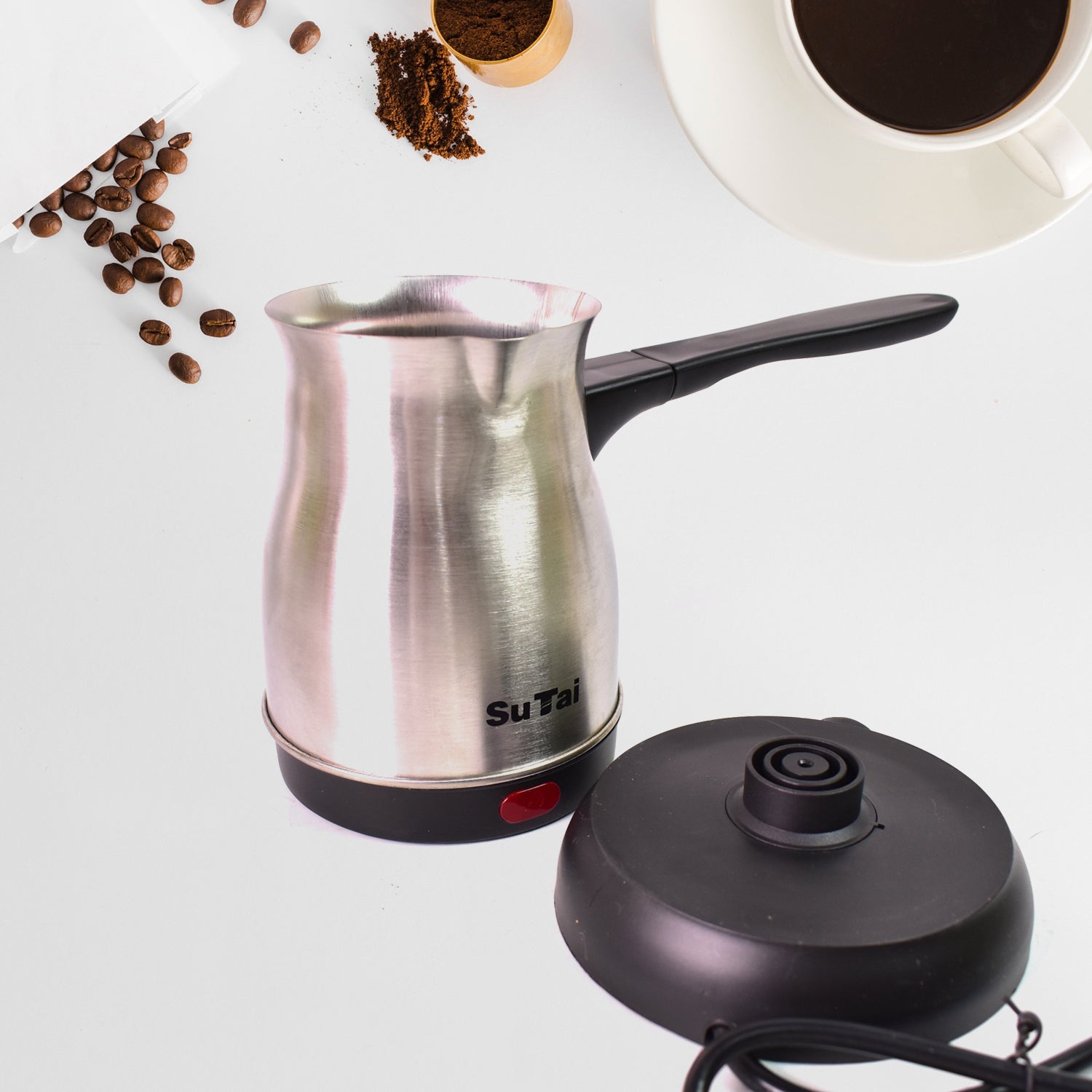 Electric Coffee Maker with its lid open, showing the spacious 800ml interior for brewing.