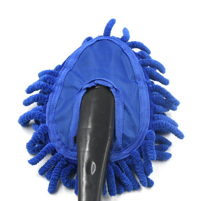 Microfiber car wash brush being used to clean a car's windshield, ensuring clear visibility.